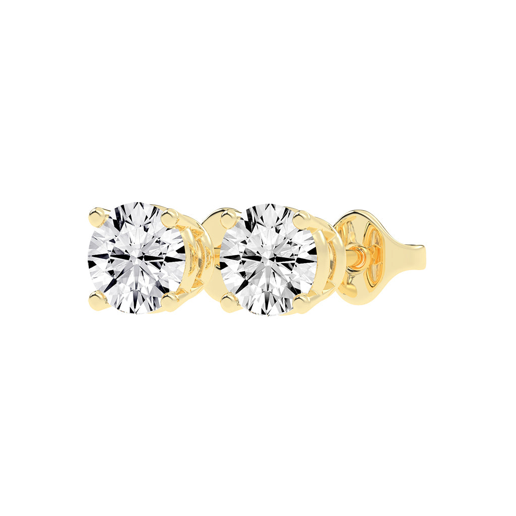 2Ct Round Shape Yellow Gold Solitaire Studs Earrings