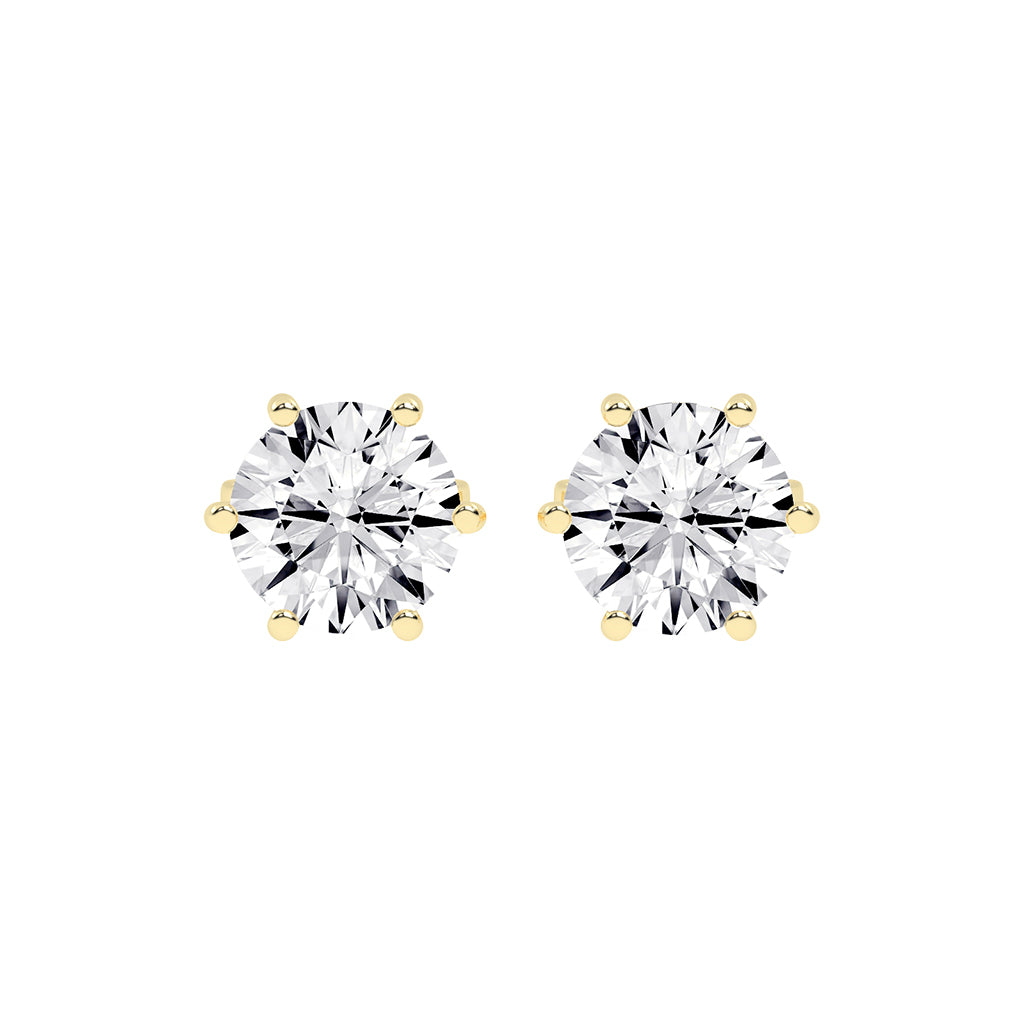 2Ct Round Shape Yellow Gold Solitaire Studs Earrings