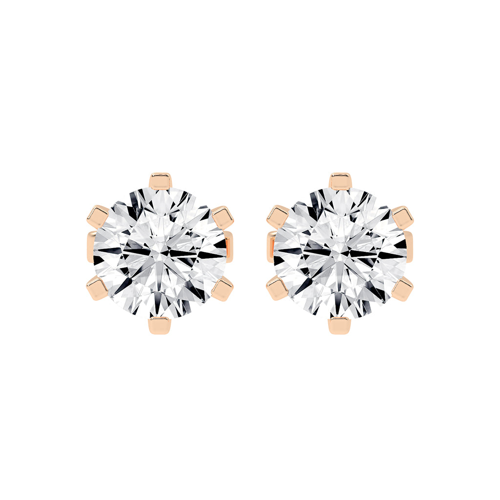 2Ct Round Shape Rose Gold Solitaire Studs Earrings