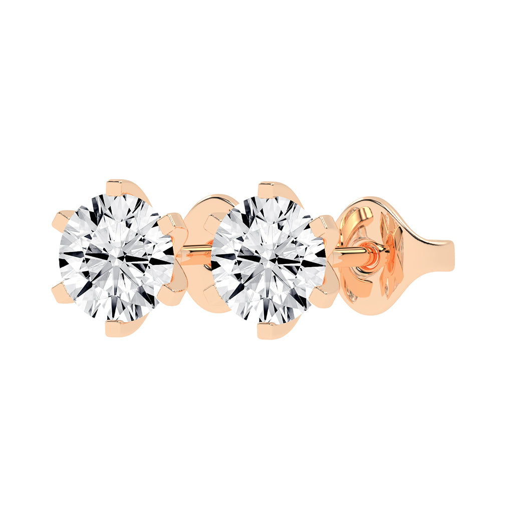 2Ct Round Shape Rose Gold Solitaire Studs Earrings