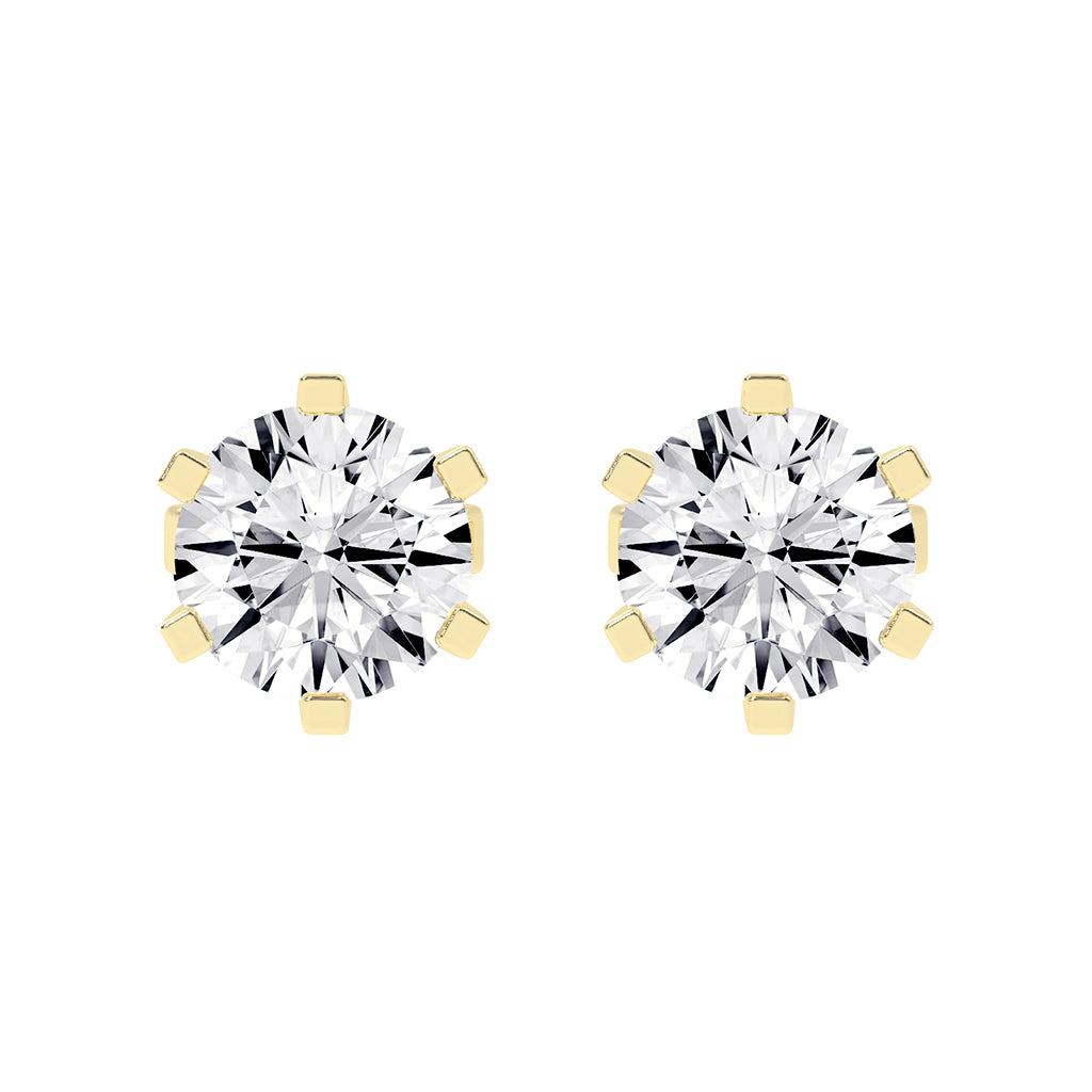 2Ct Round Shape Yellow Gold Solitaire Studs Earrings