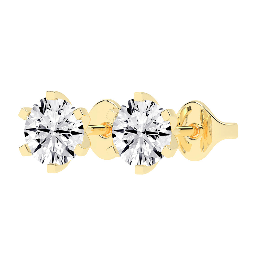 2Ct Round Shape Yellow Gold Solitaire Studs Earrings