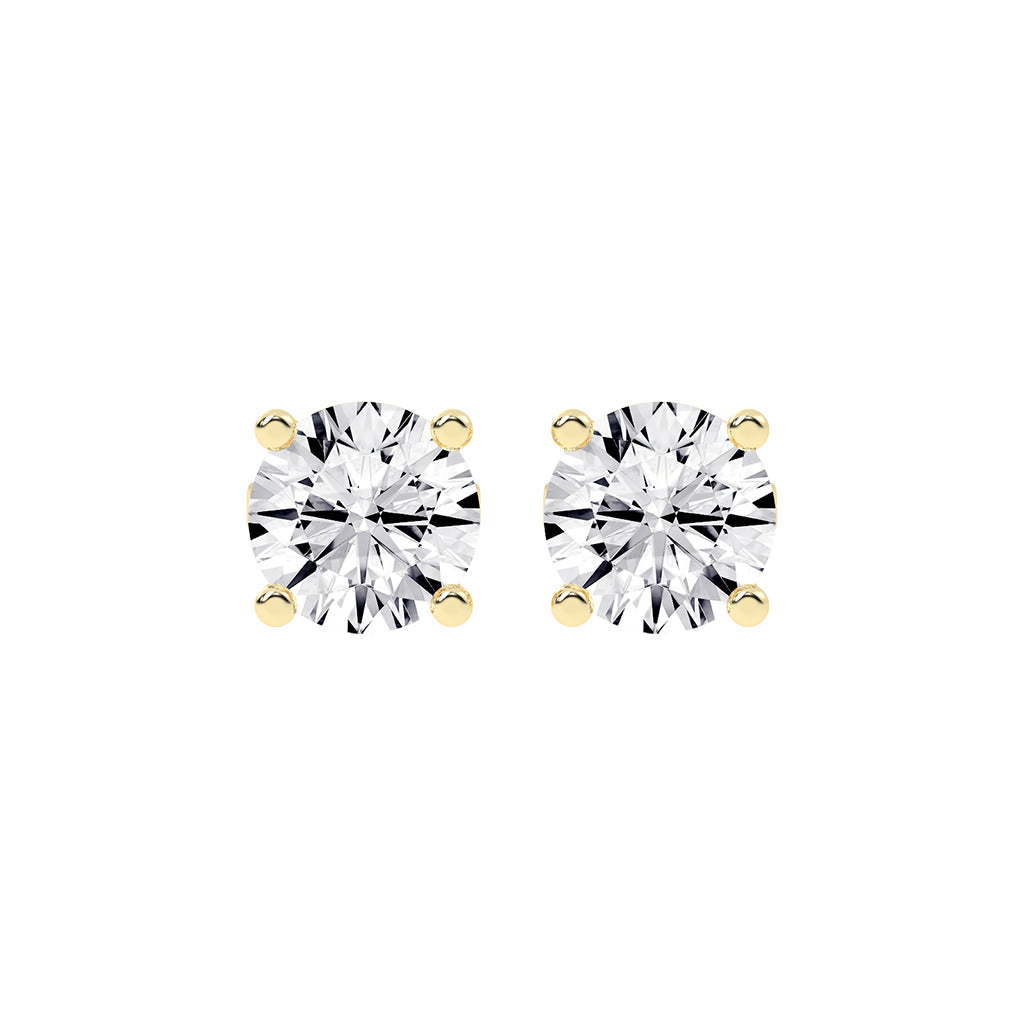 2Ct Round Shape Yellow Gold Solitaire Studs Earrings