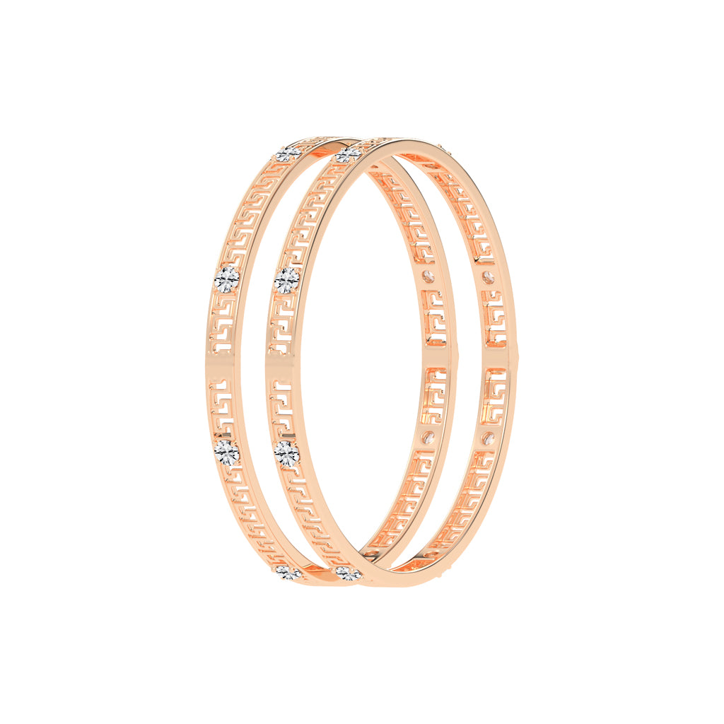 Luxury Diamond Accented Greek Key Eternity Bangle Bracelet Elegant Yellow Gold Geometric Statement Jewelry