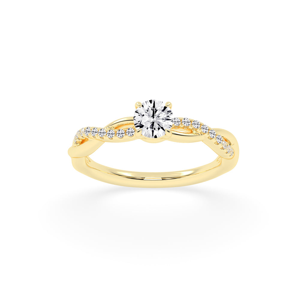 Sidetra braided round cut side stone lab diamond ring