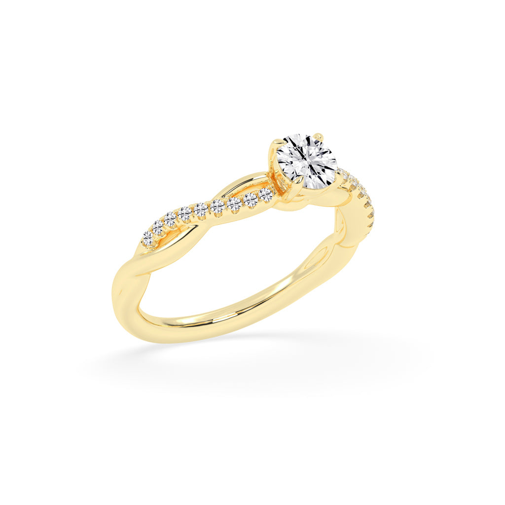 Sidetra braided round cut side stone lab diamond ring