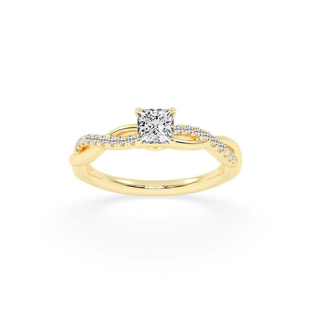 Crystane braided Princess cut side stone lab diamond ring