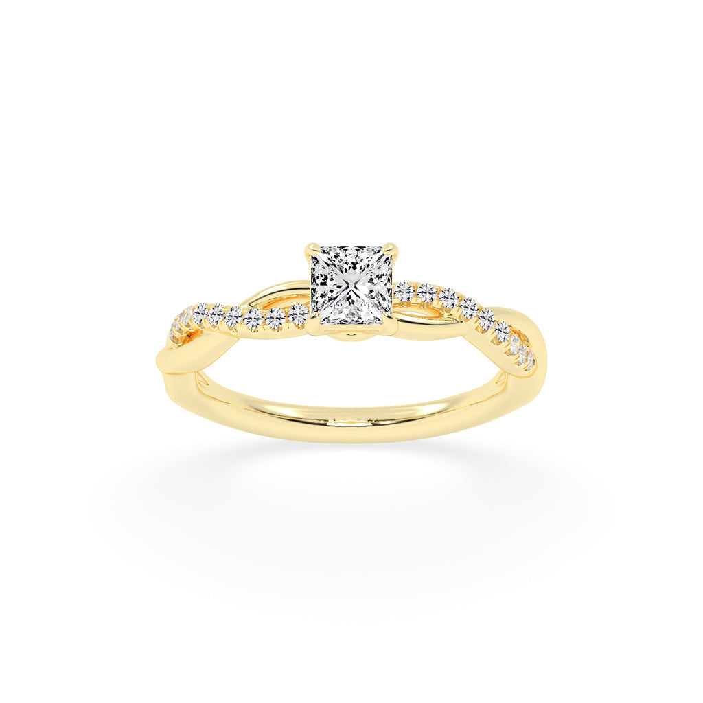 Crystane braided Princess cut side stone lab diamond ring