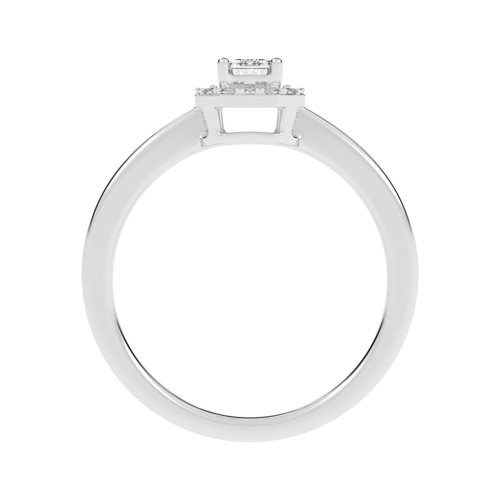 Halotica four prong emerald cut halo lab diamond ring