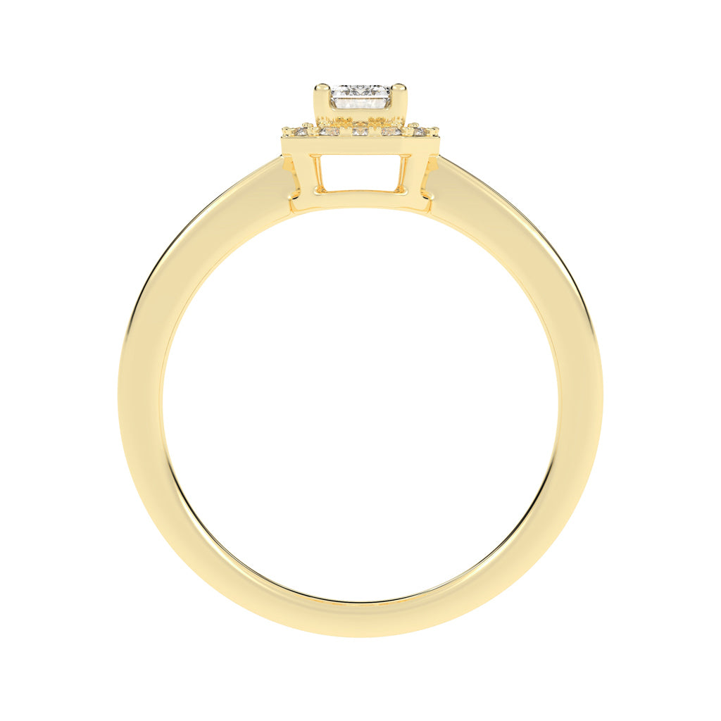 Halotica four prong emerald cut halo lab diamond ring