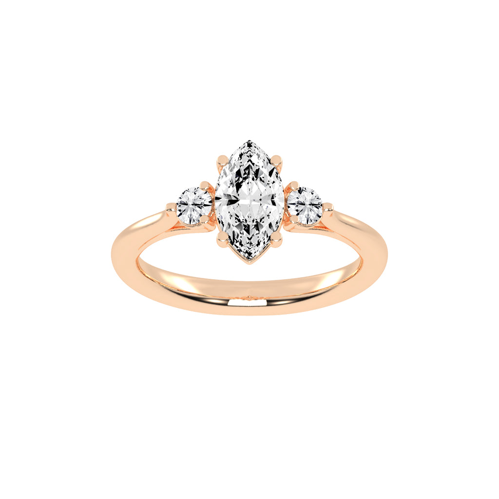 Trigoneva marquise cut three stone lab diamond ring