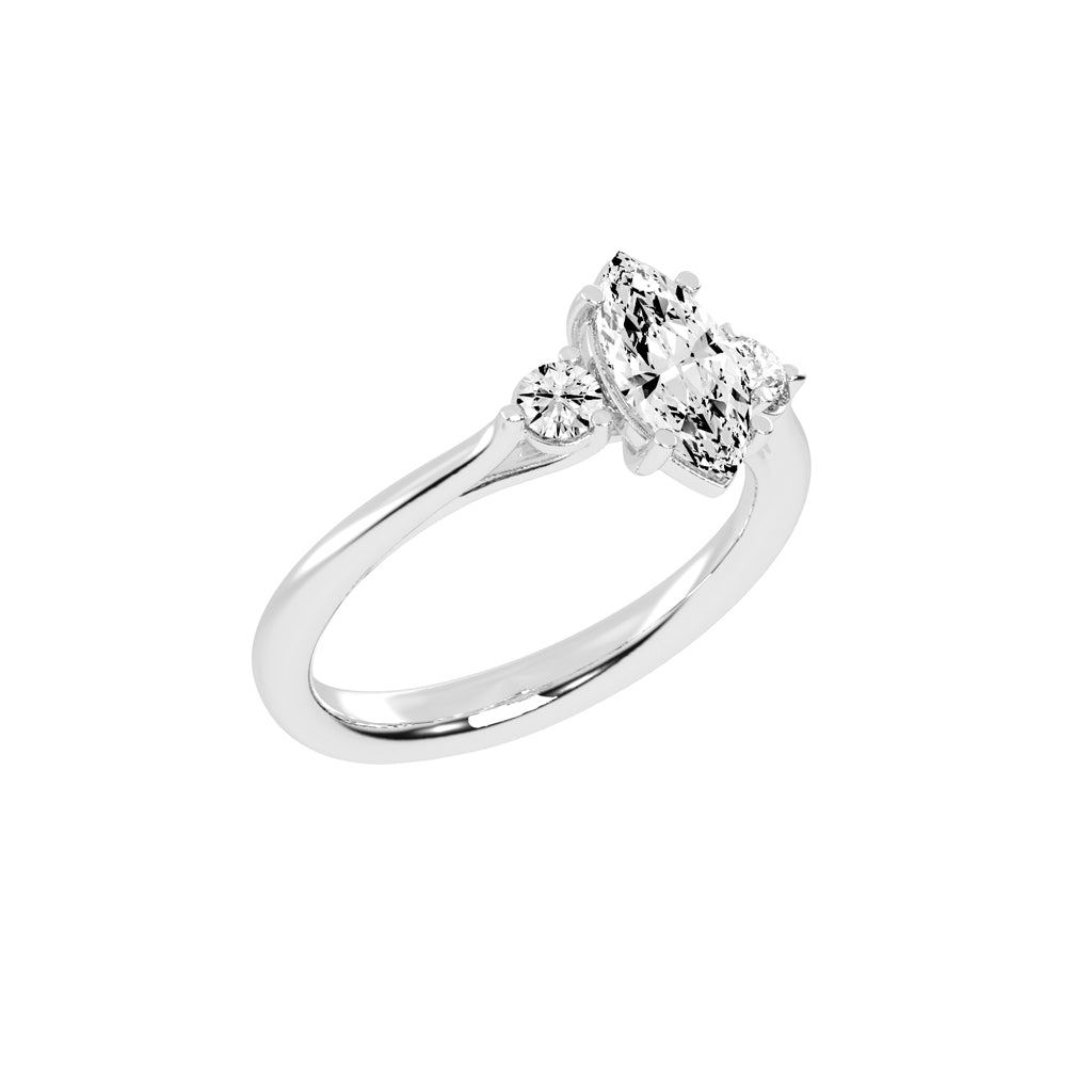 Trigoneva marquise cut three stone lab diamond ring
