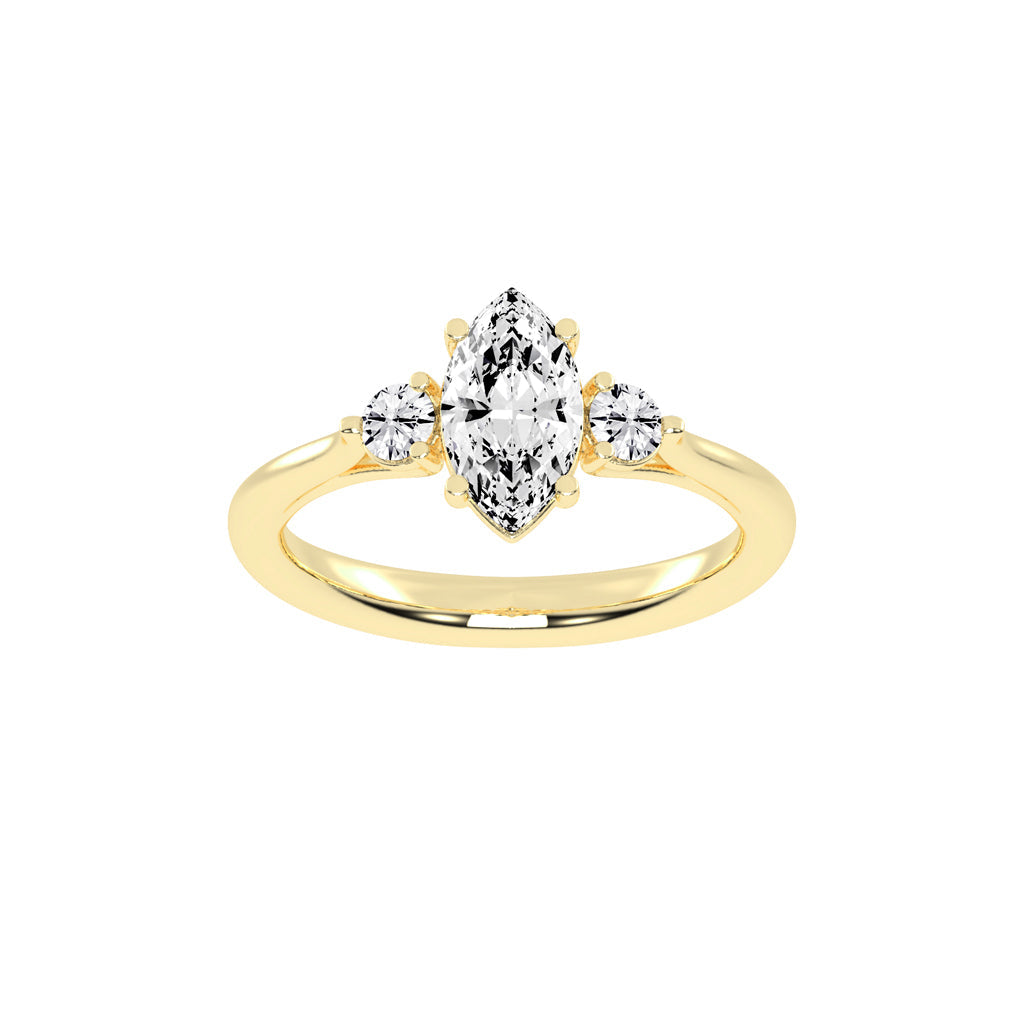 Trigoneva marquise cut three stone lab diamond ring