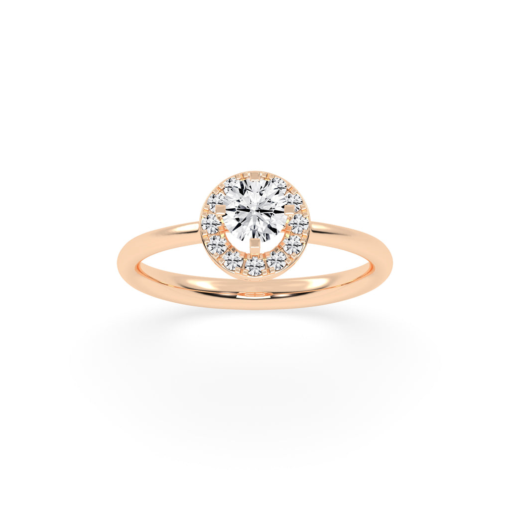 Halionaix tab prong round cut halo lab diamond ring