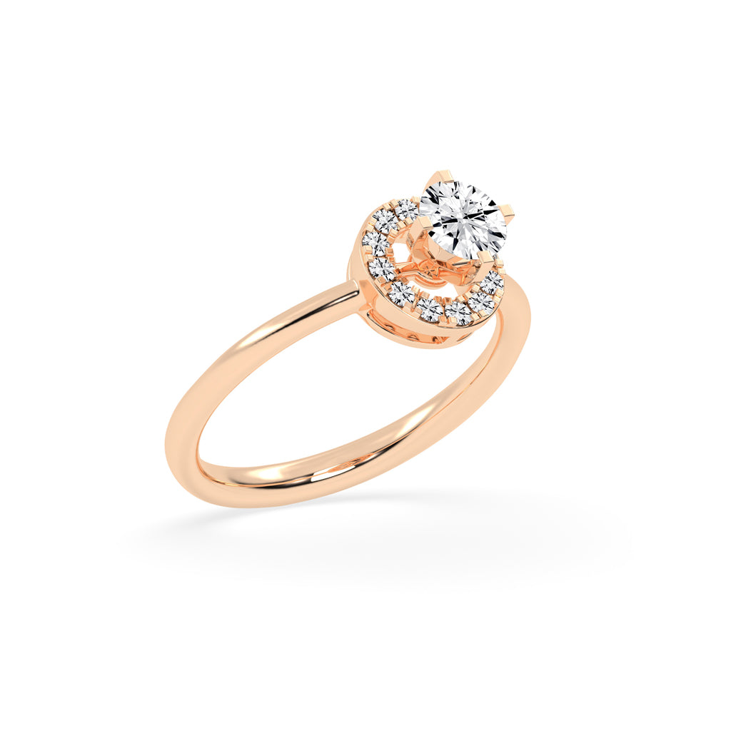 Halionaix tab prong round cut halo lab diamond ring