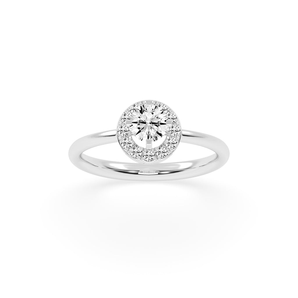 Halionaix tab prong round cut halo lab diamond ring