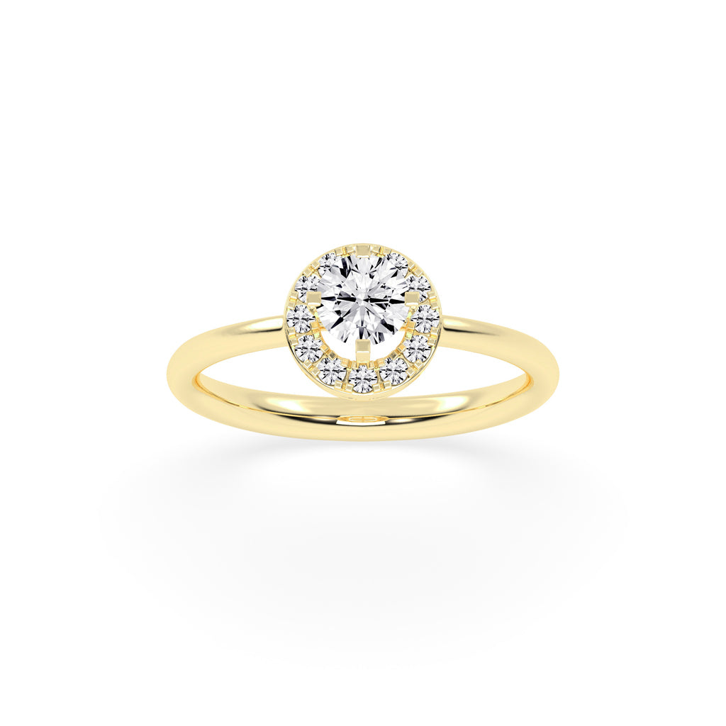Halionaix tab prong round cut halo lab diamond ring