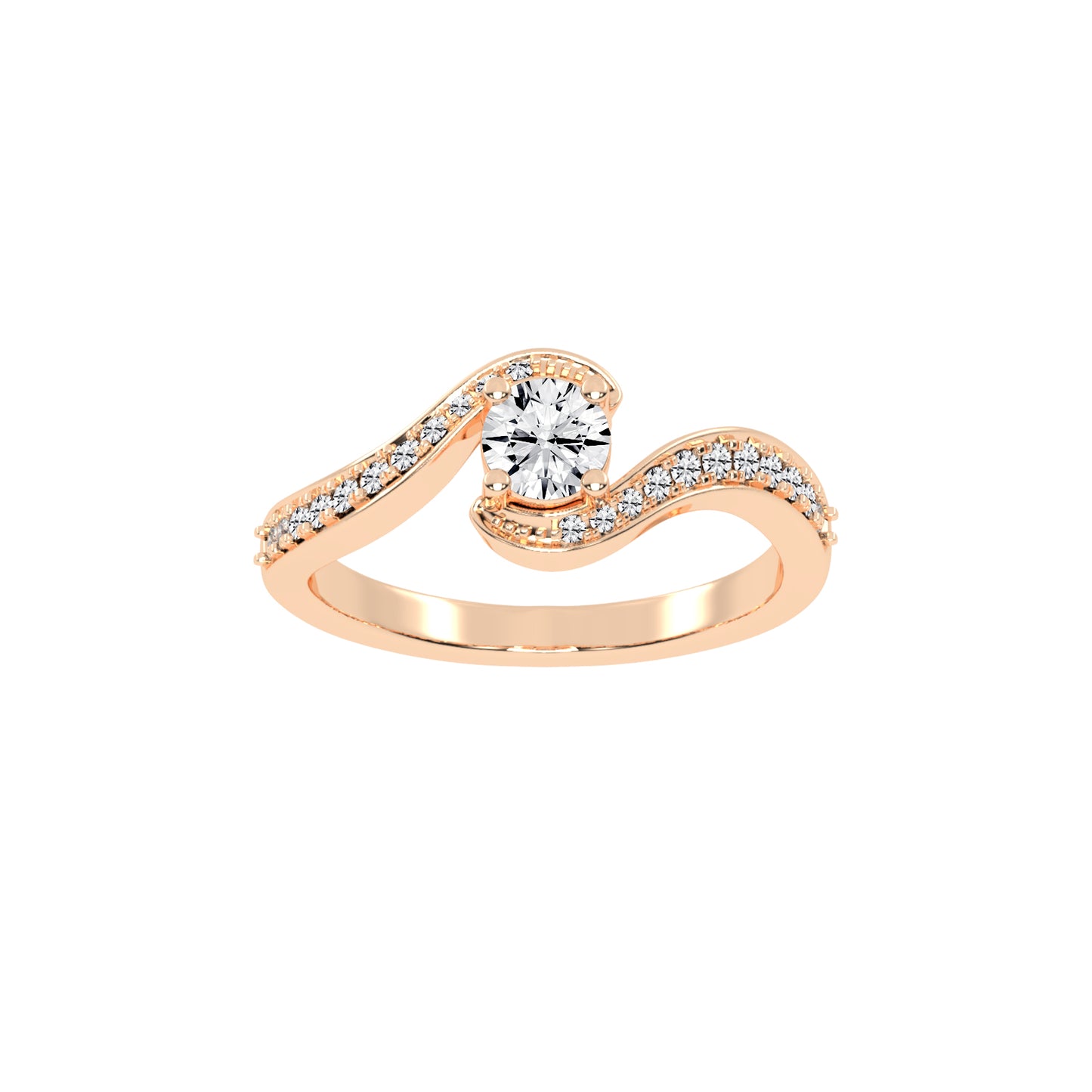 Siderraia Freeform Round Cut Side Stone Lab Diamond Ring