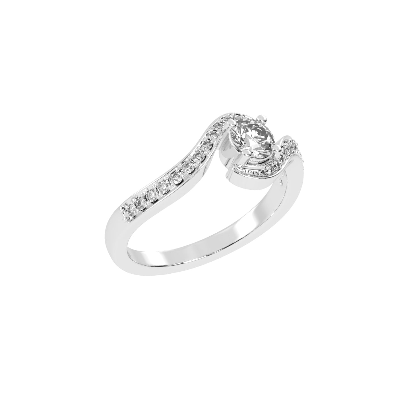 Siderraia Freeform Round Cut Side Stone Lab Diamond Ring