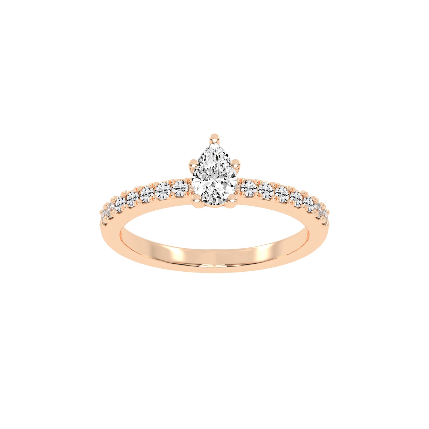 Soliside Five Prong Pear Cut Side Stone Lab Diamond Ring