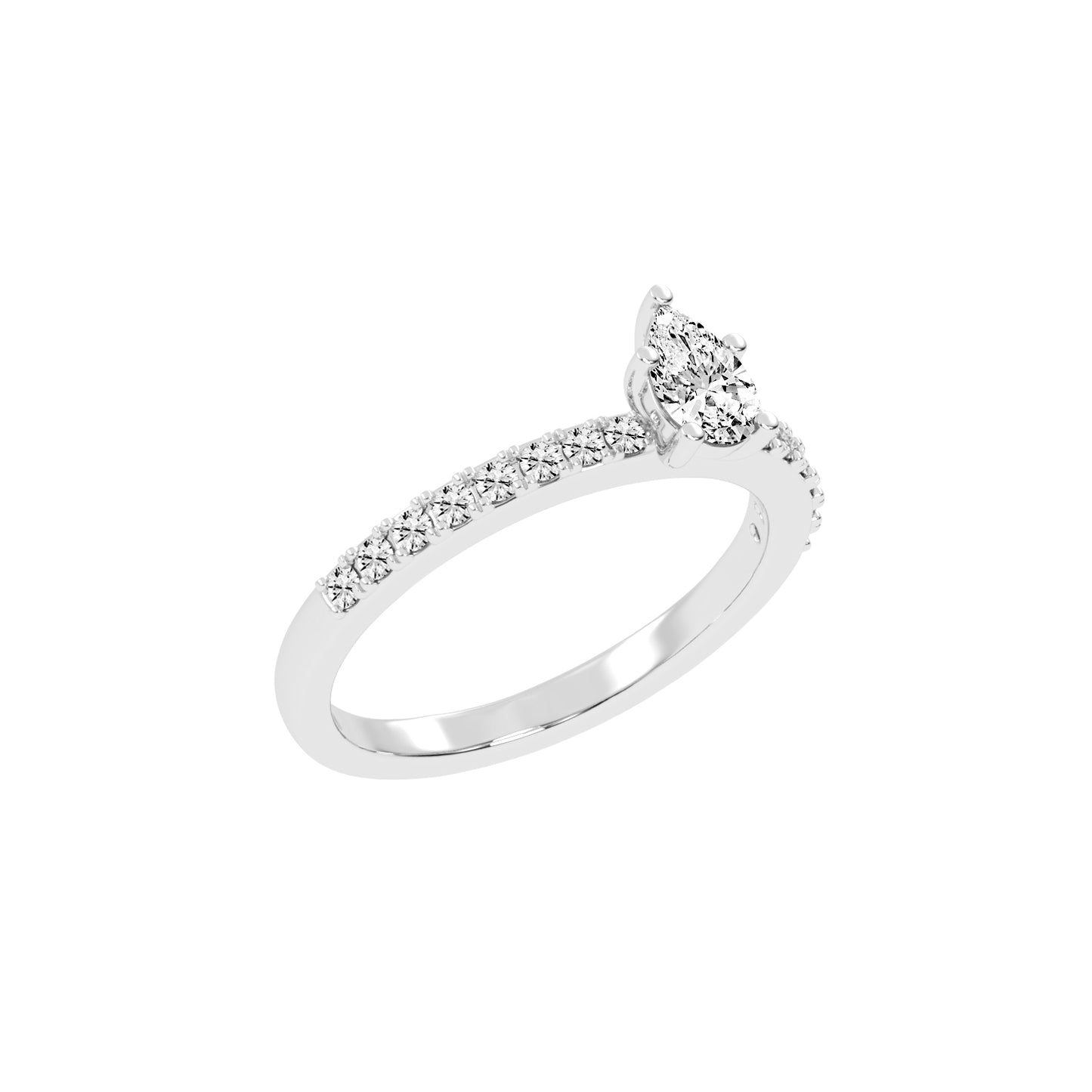 Soliside Five Prong Pear Cut Side Stone Lab Diamond Ring