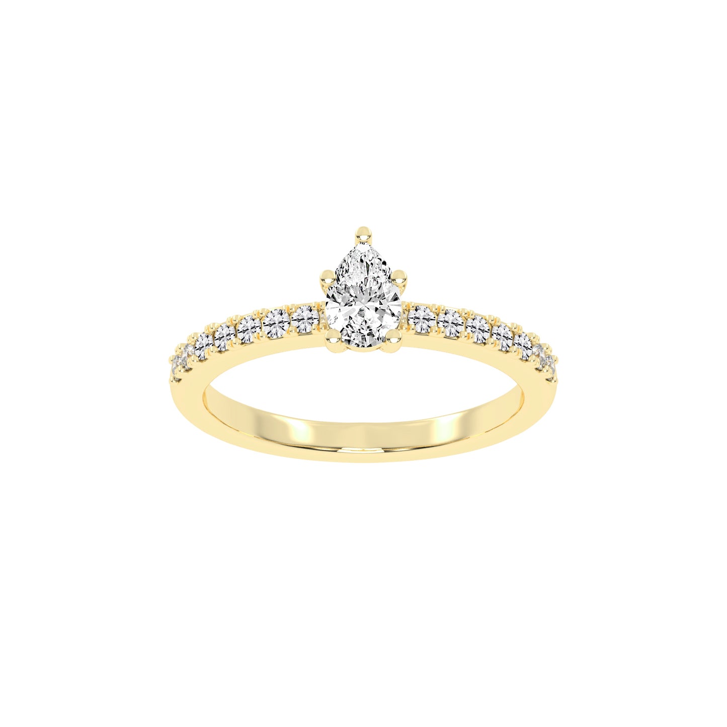 Soliside Five Prong Pear Cut Side Stone Lab Diamond Ring