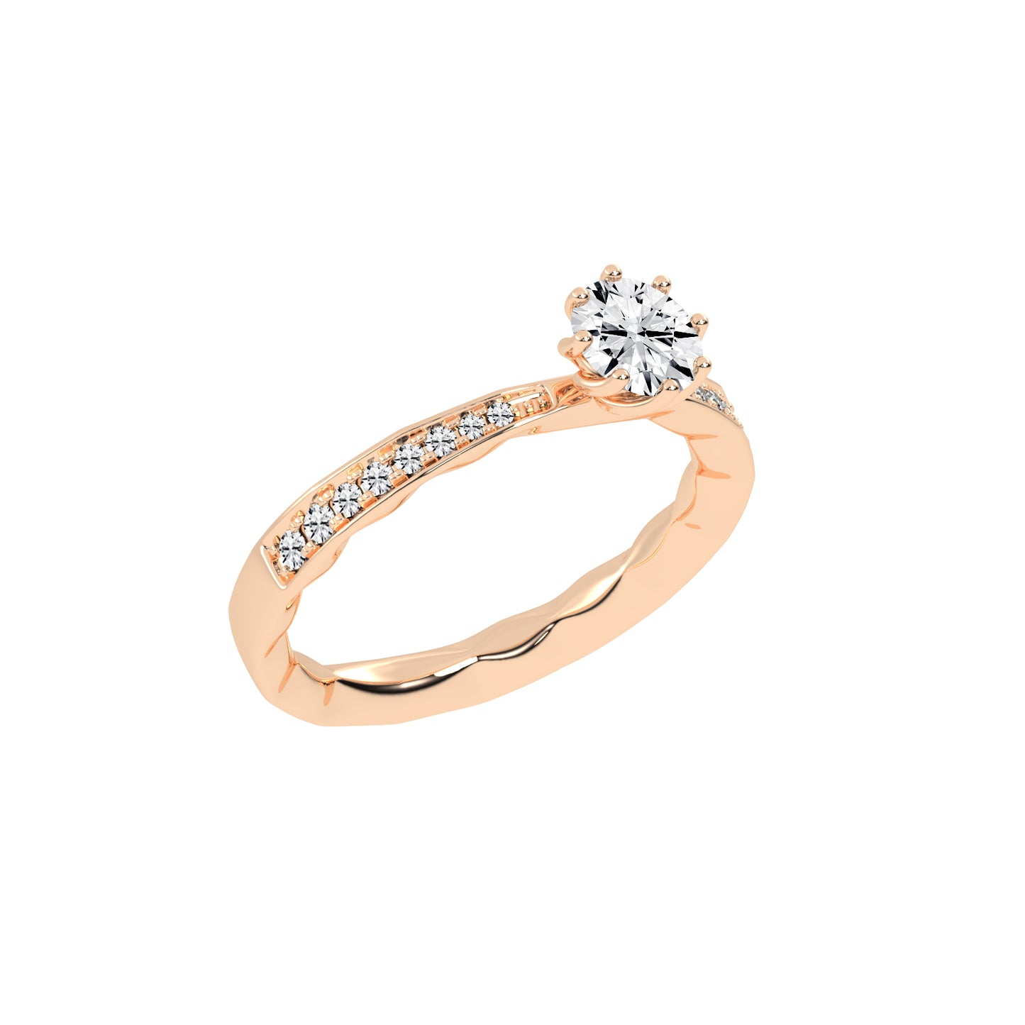 Sideraia Reversed Tapred Round Cut Lab Diamond Ring