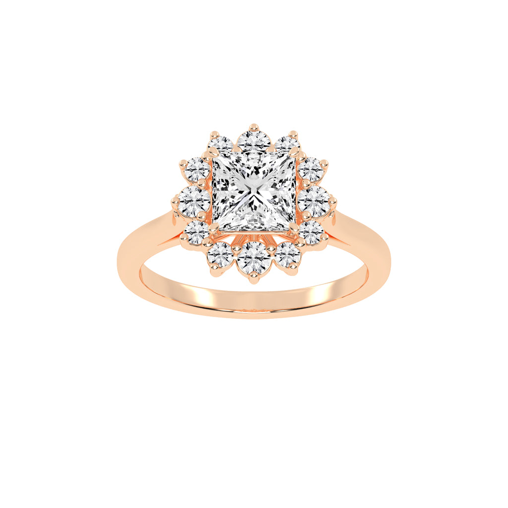 Princess-Cut Diamond Floral Halo Ring