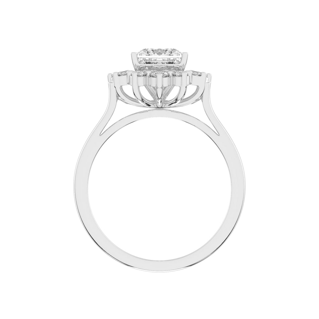 Princess-Cut Diamond Floral Halo Ring