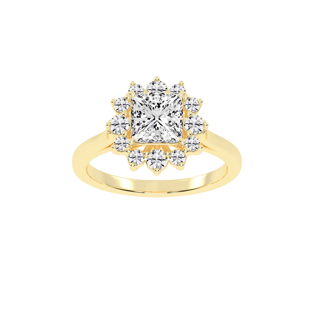 Princess-Cut Diamond Floral Halo Ring