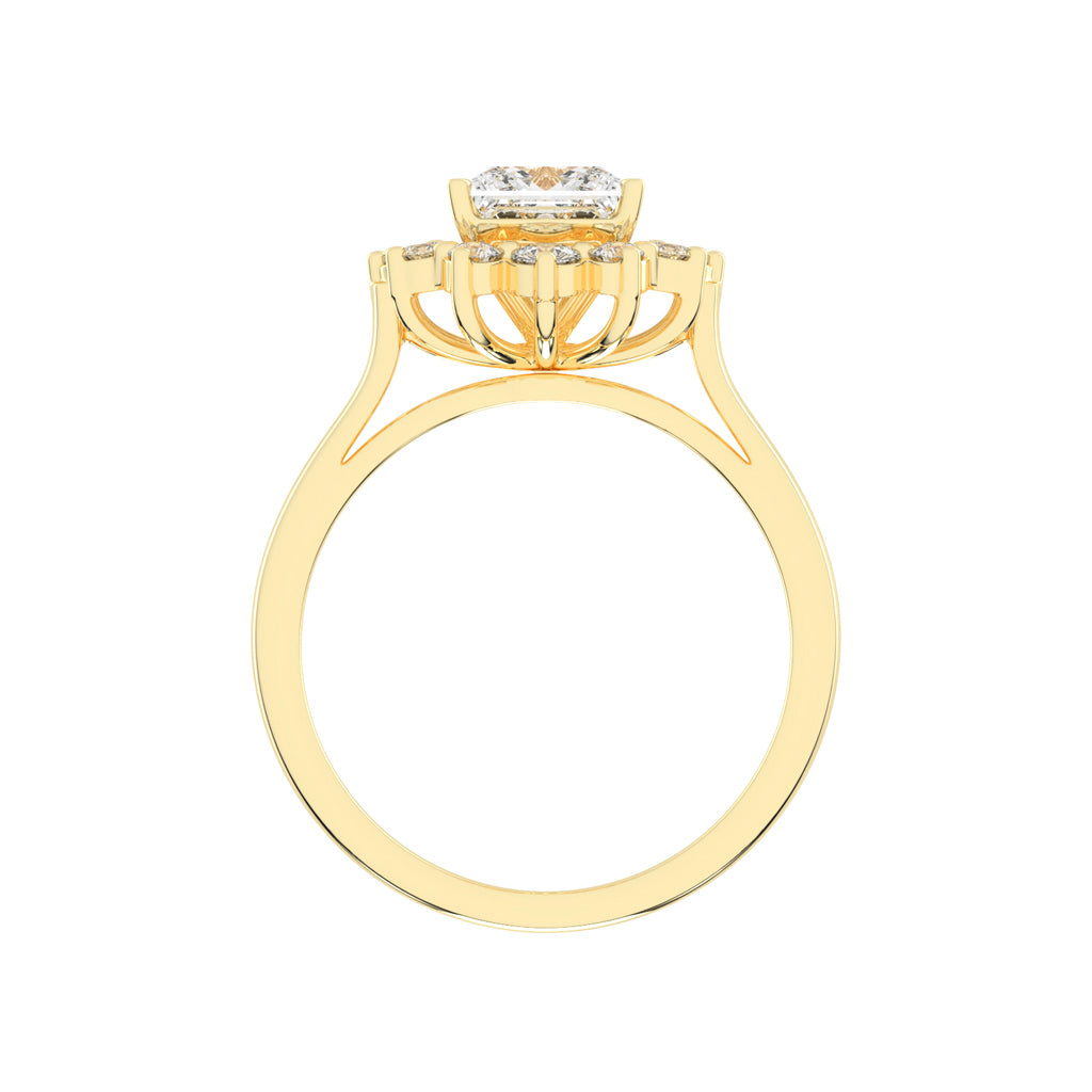 Princess-Cut Diamond Floral Halo Ring