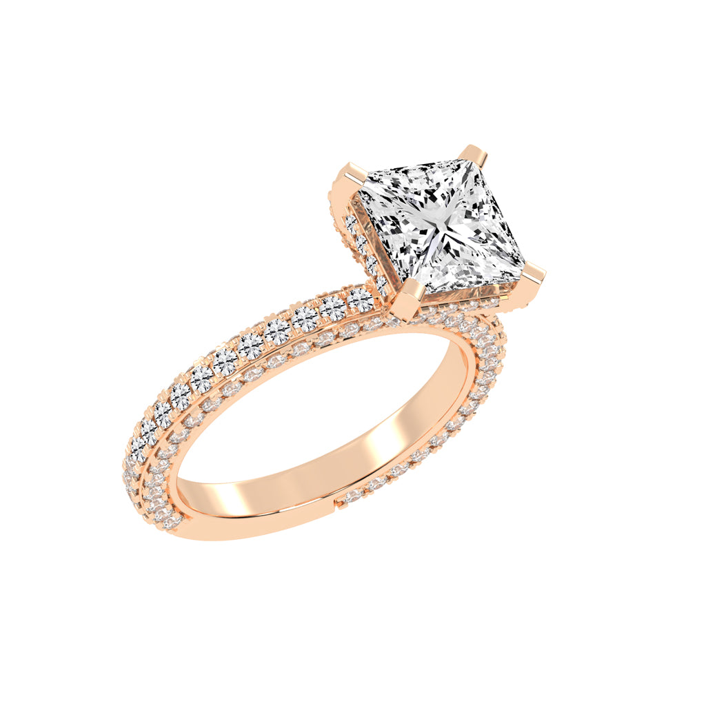 Princess-Cut Diamond Pave Engagement Ring