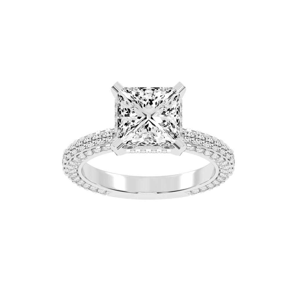Princess-Cut Diamond Pave Engagement Ring
