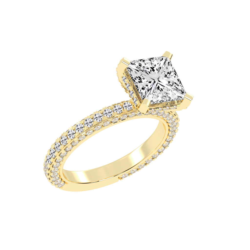 Princess-Cut Diamond Pave Engagement Ring