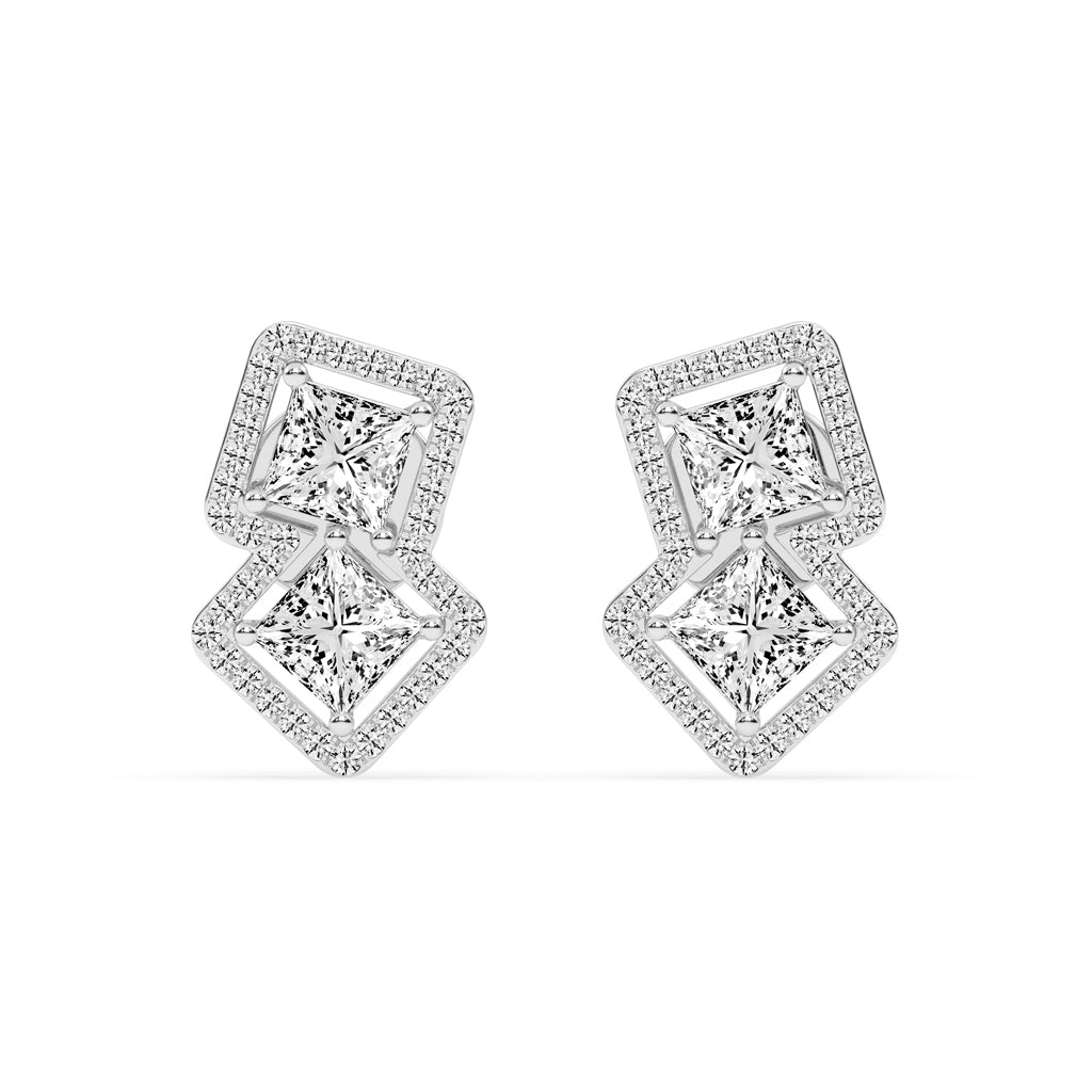 Double Square Halo Drop Earrings