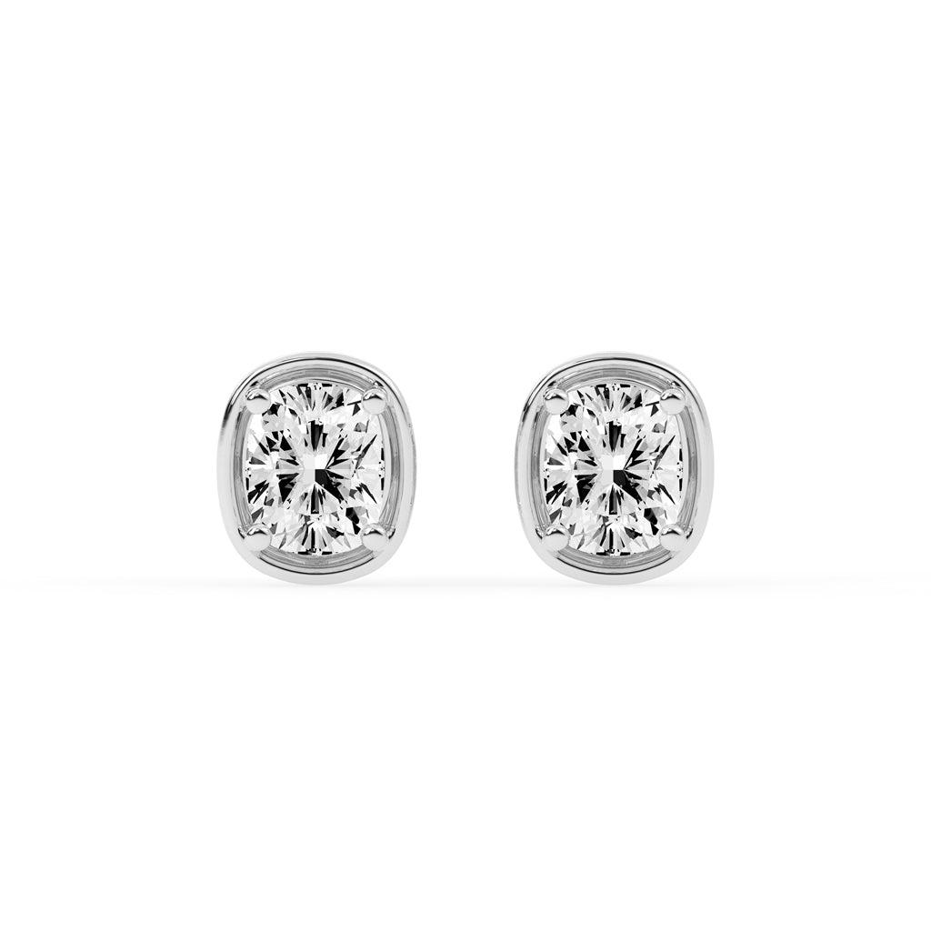 Cushion Cut Bezel Set Stud Earrings