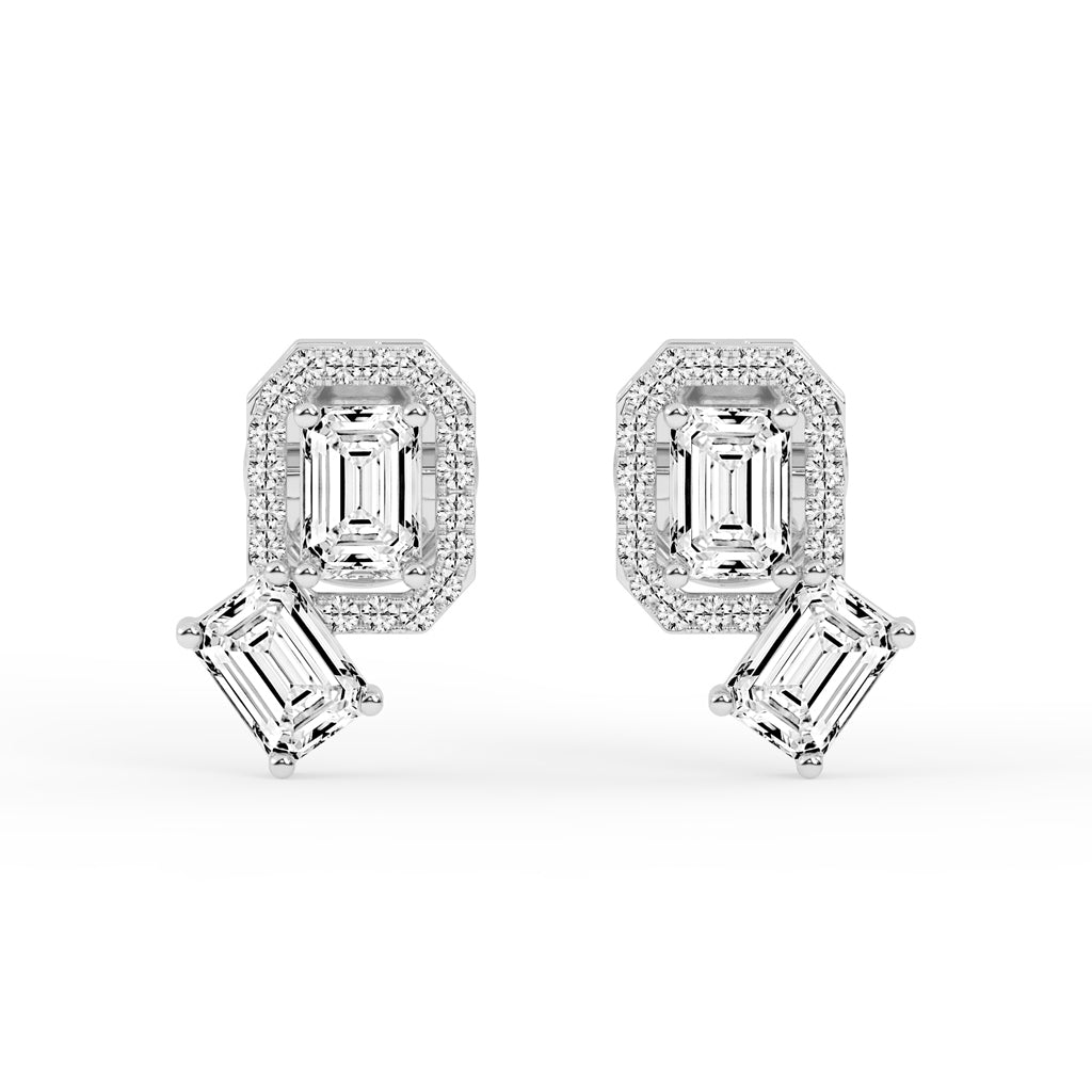 Modern Emerald Cascading Stud Earrings