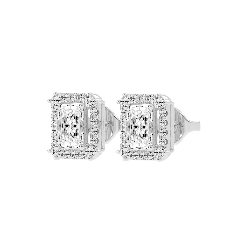 Radiant Cut Halo Stud Earrings