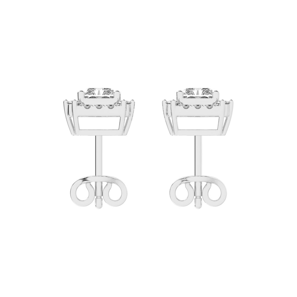 Radiant Cut Halo Stud Earrings