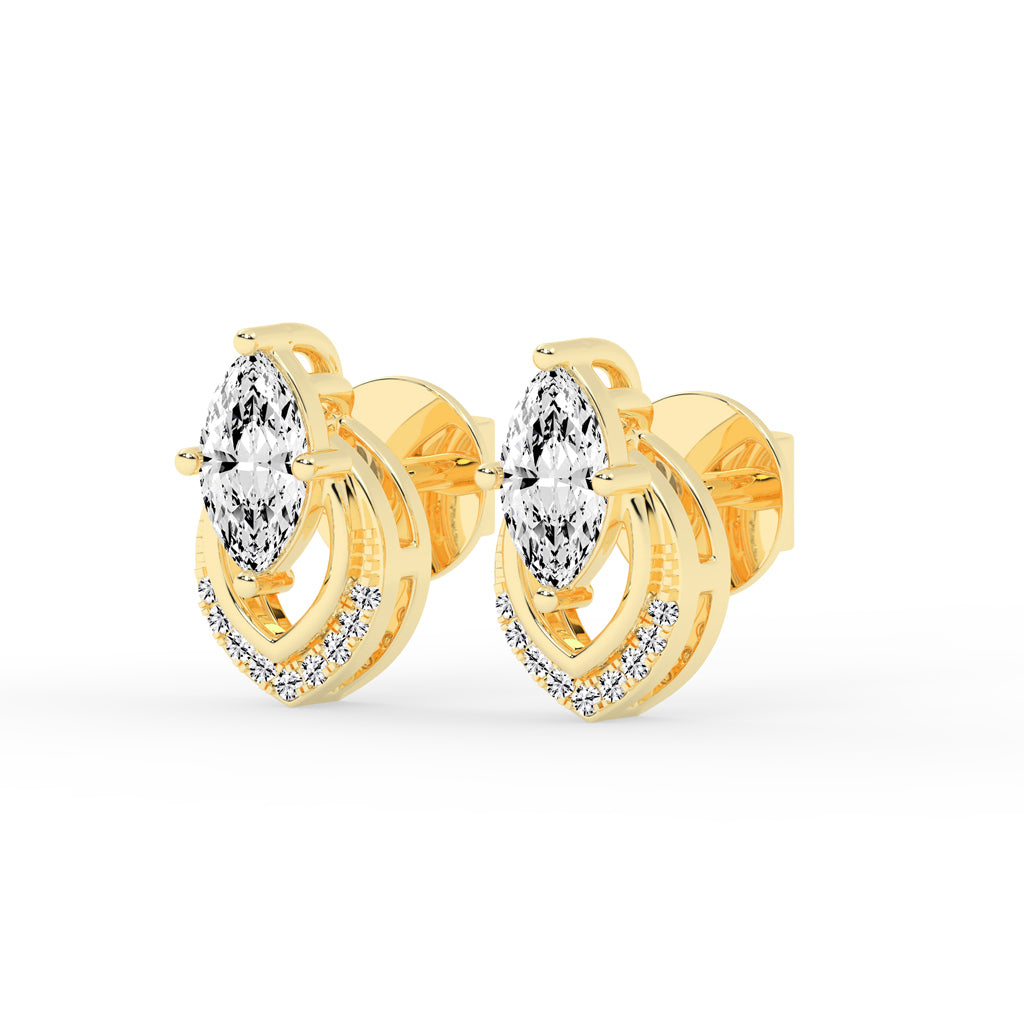 Marquise & Sparkling Curve Stud Earrings