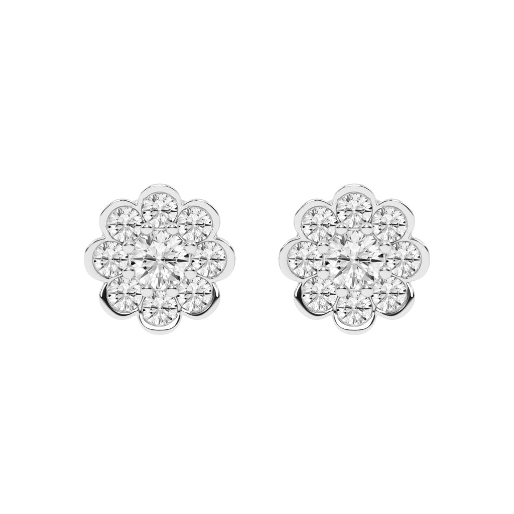 Blooming Petal Diamond Cluster Stud Earrings
