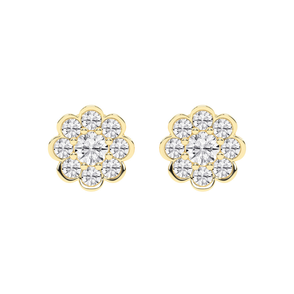 Blooming Petal Diamond Cluster Stud Earrings