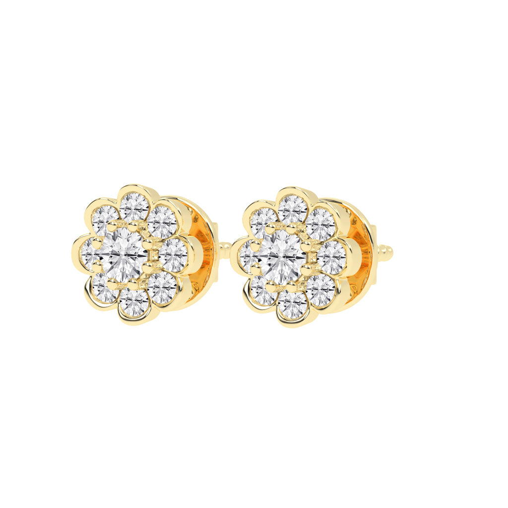 Blooming Petal Diamond Cluster Stud Earrings