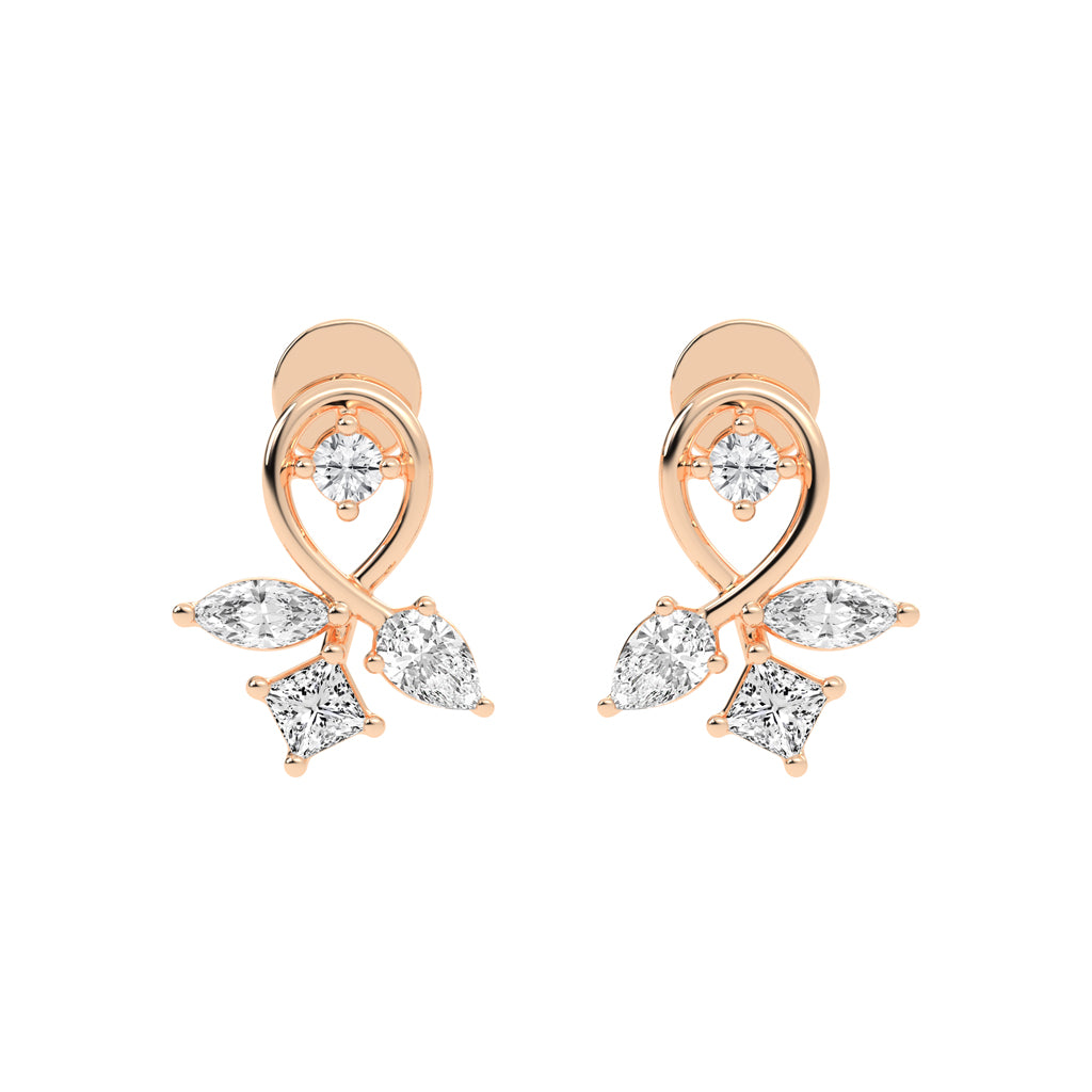 Artistic Swirl Multi-Cut Diamond Cluster Studs