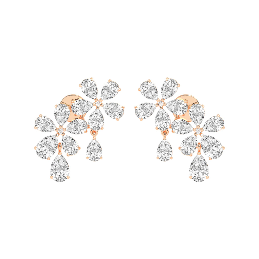Dazzling Floral Cluster Diamond Drop Earrings