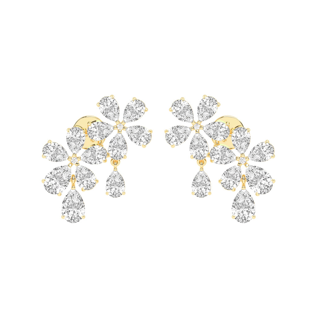 Dazzling Floral Cluster Diamond Drop Earrings