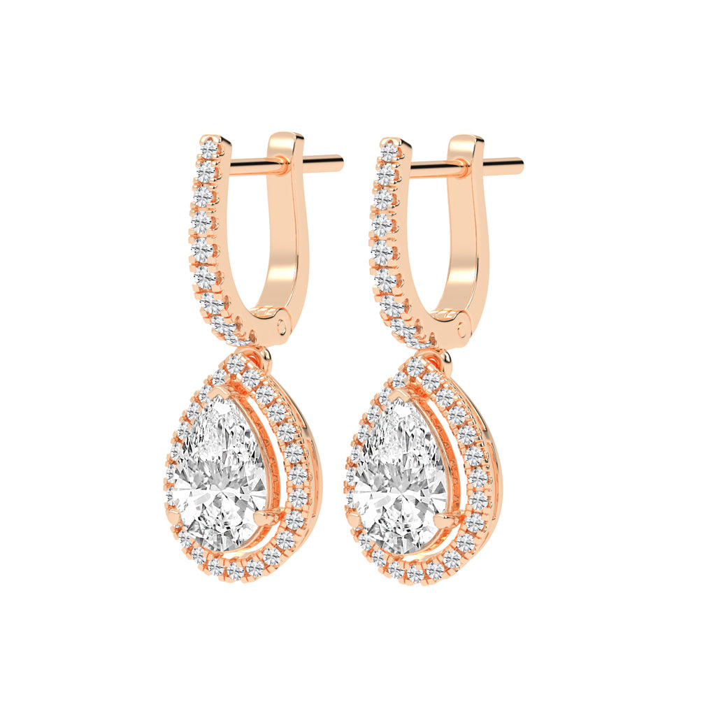 Pear Drop Radiance Diamond Halo Dangle Earrings
