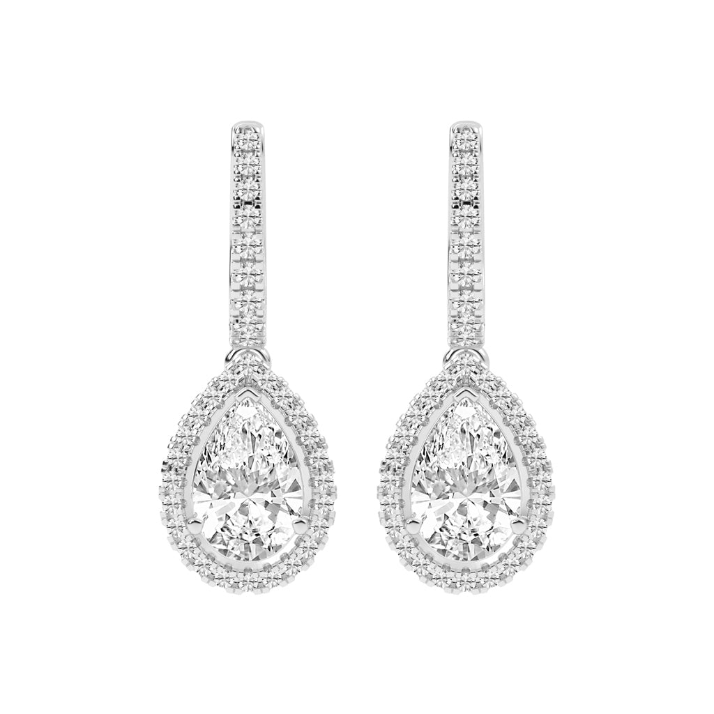 Pear Drop Radiance Diamond Halo Dangle Earrings