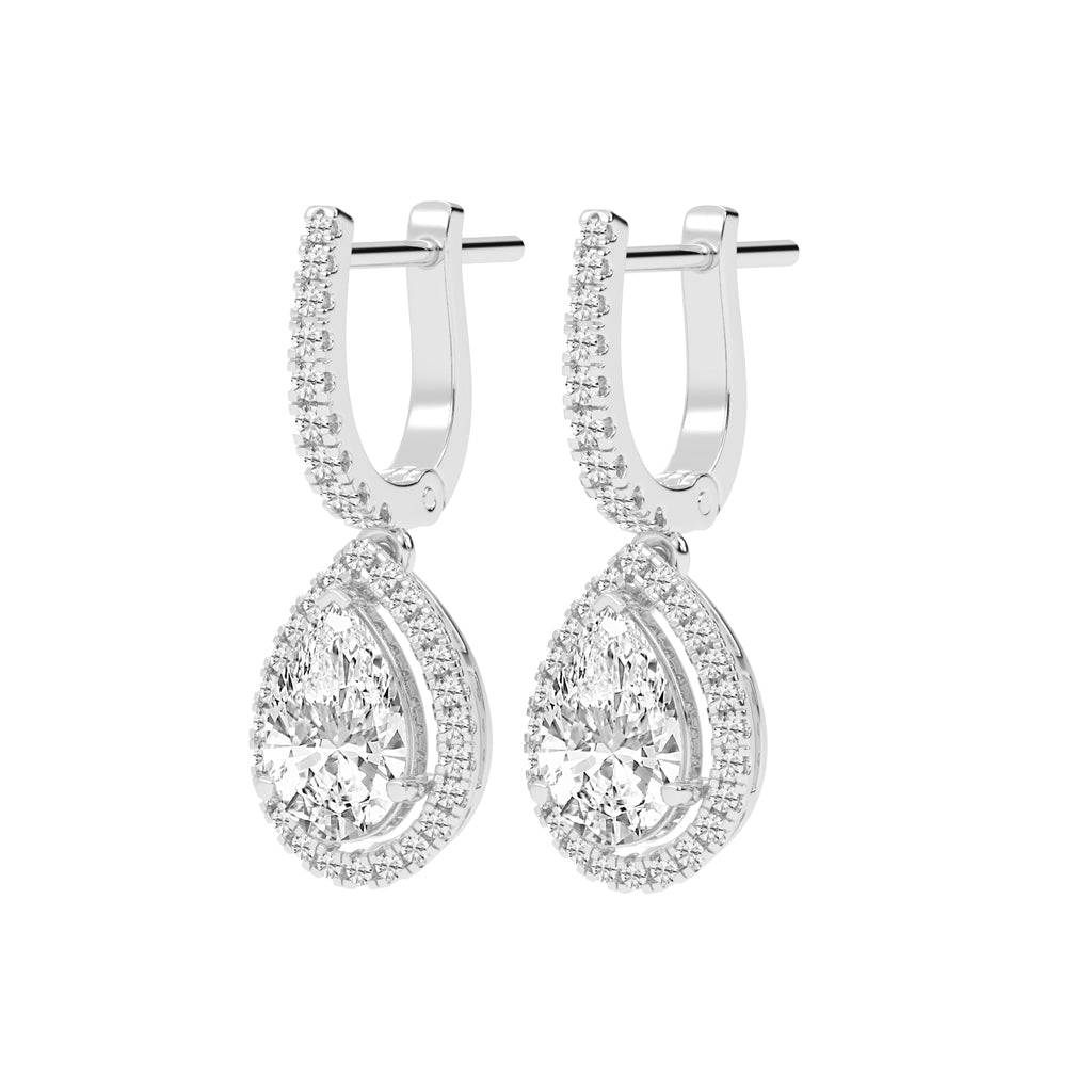 Pear Drop Radiance Diamond Halo Dangle Earrings