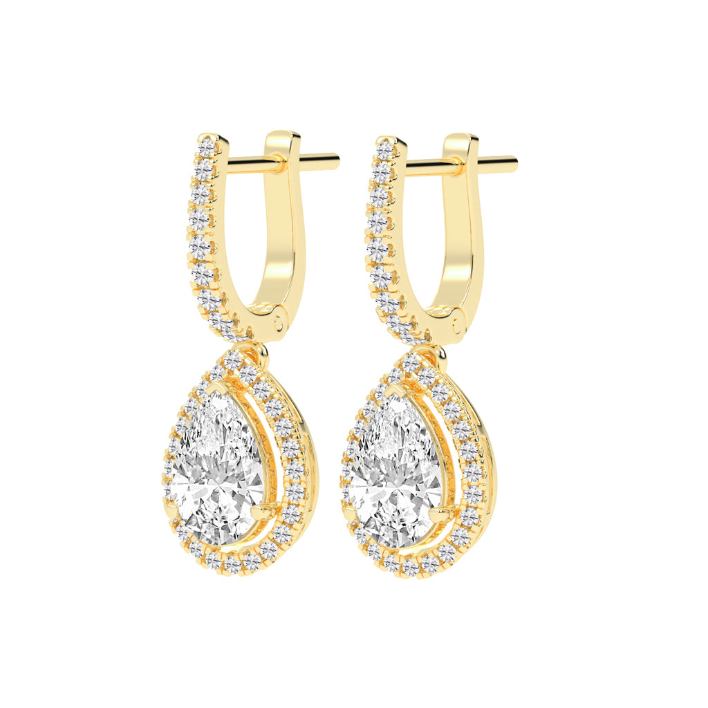 Pear Drop Radiance Diamond Halo Dangle Earrings